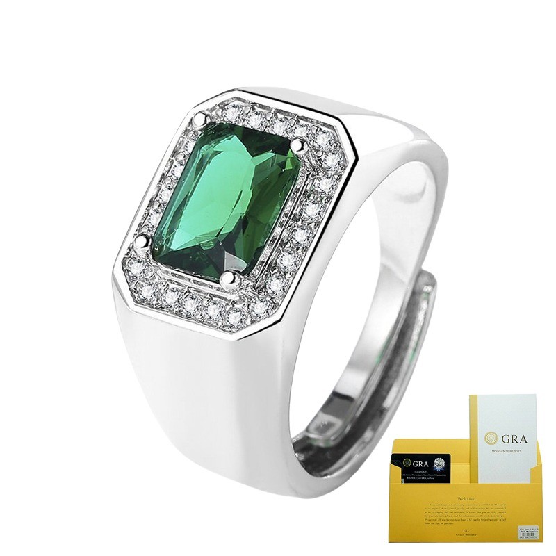 (With Gra Certificate) Cincin Moissanite Zamrud Persegi Pria Modis