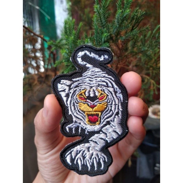 Bordir Emblem Patch Bordir Macan Full Body Putih