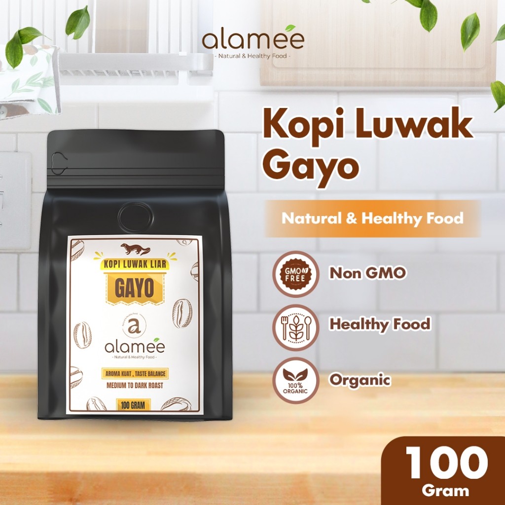 

ALAMEE Kopi Luwak Liar Arabika Aceh Gayo Gluten Free Non-GMO Bebas Gula Wild Civet Coffee 100gr
