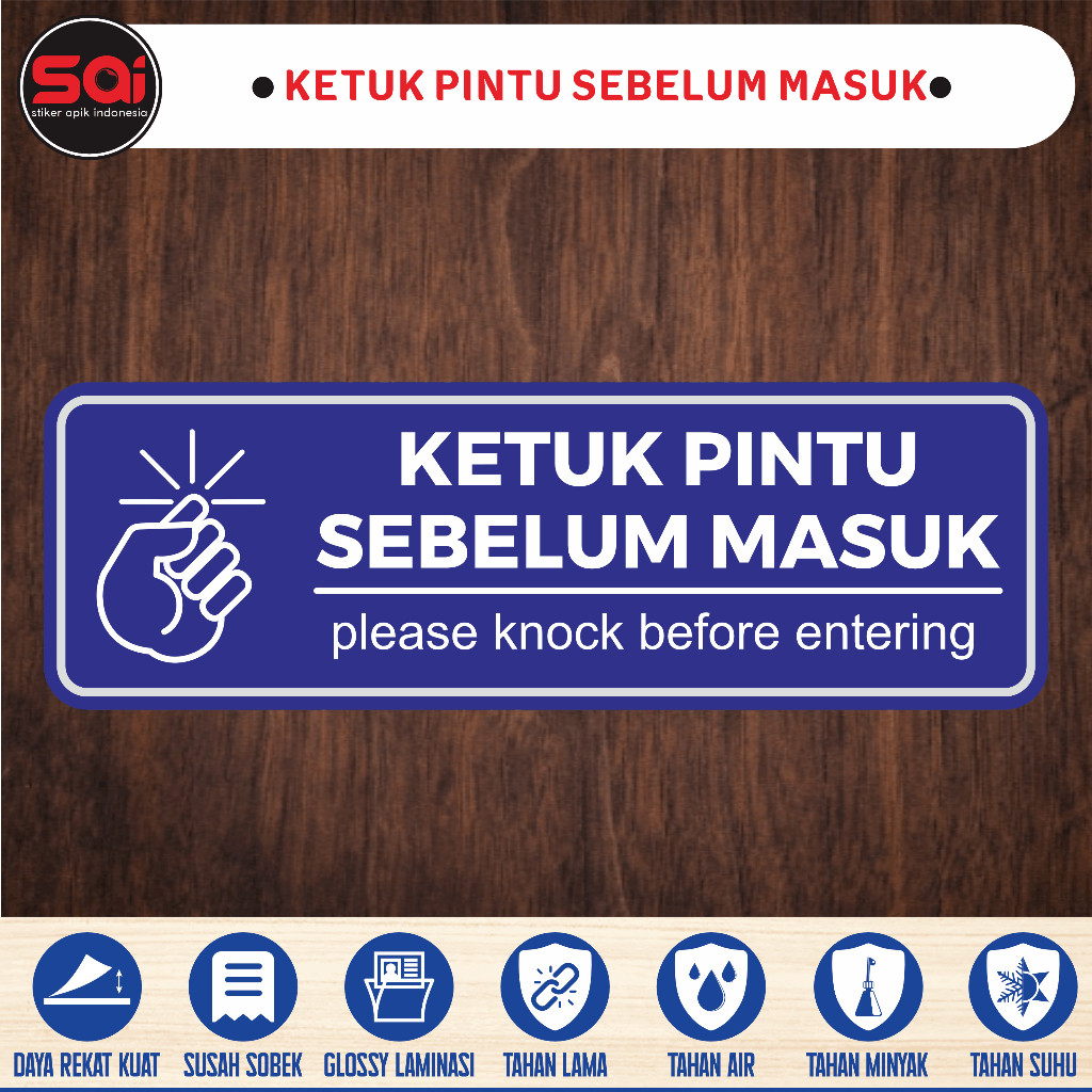 

Stiker vinyl anti air KETUK PINTU SEBELUM MASUK laminasi glossy