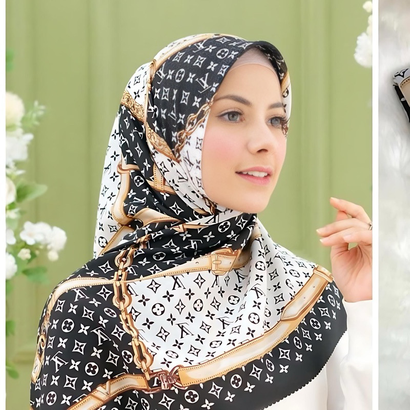 BOSS.hijab// kerudung segi empat voal motif LV lasercut printing premium 110x110cm