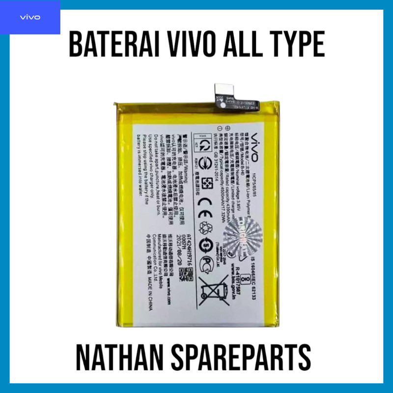 BATRE BATERAI BATTERY VIV0 ALL TYPE Y3 Y12 Y12i Y15 2019 Y17 2019 Z1 Pro Y20 Y20S Y20i Y12S Y33S Y21
