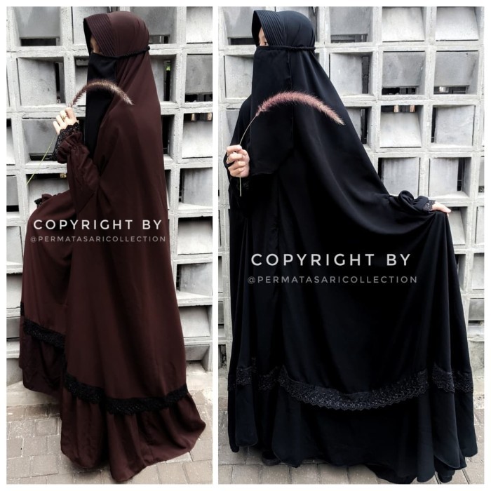 Floor Round Overhead Over Head Long Khimar Jilbab Renda Busui Jetblack - Jb MTA Renda
