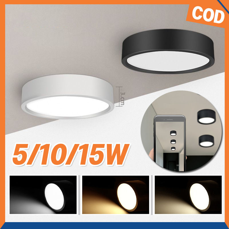 Lampu Downlight LED Panel Bulat 5 10 15 Watt Outbow Tempel Plafon 3 Warna