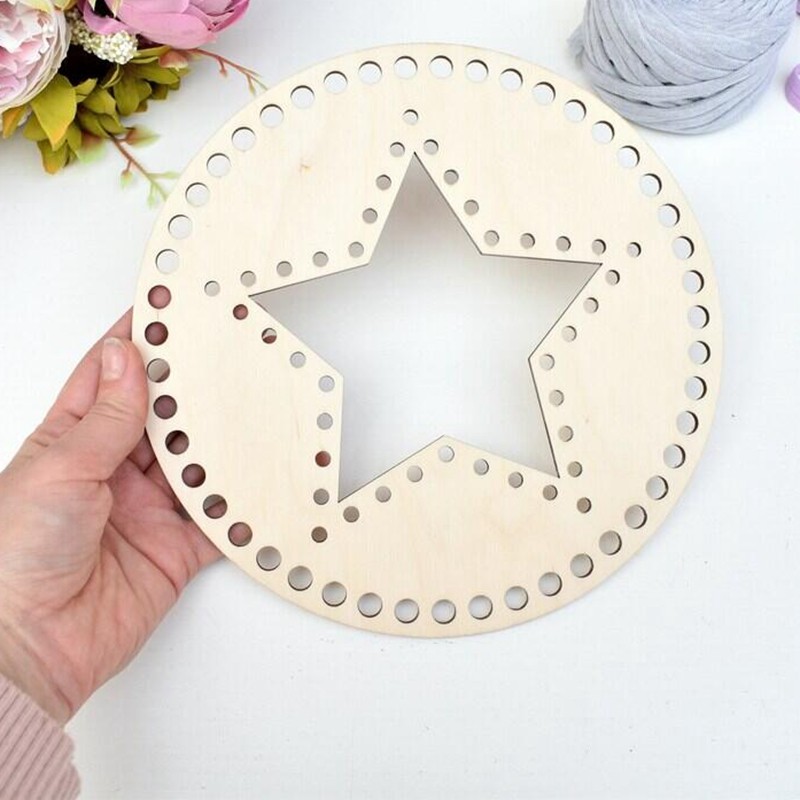 

10pcs 8inch Circular wooden top for crochet basket DIY Star Wooden lid Carved top for crochet basket