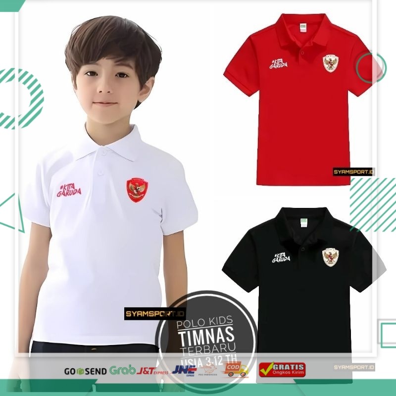3.3 Baju Polo Anak-Anak Timnas Indonesia Logo Perisai Terbaru / Baju Timnas Anak / Kaos Timnas Indon