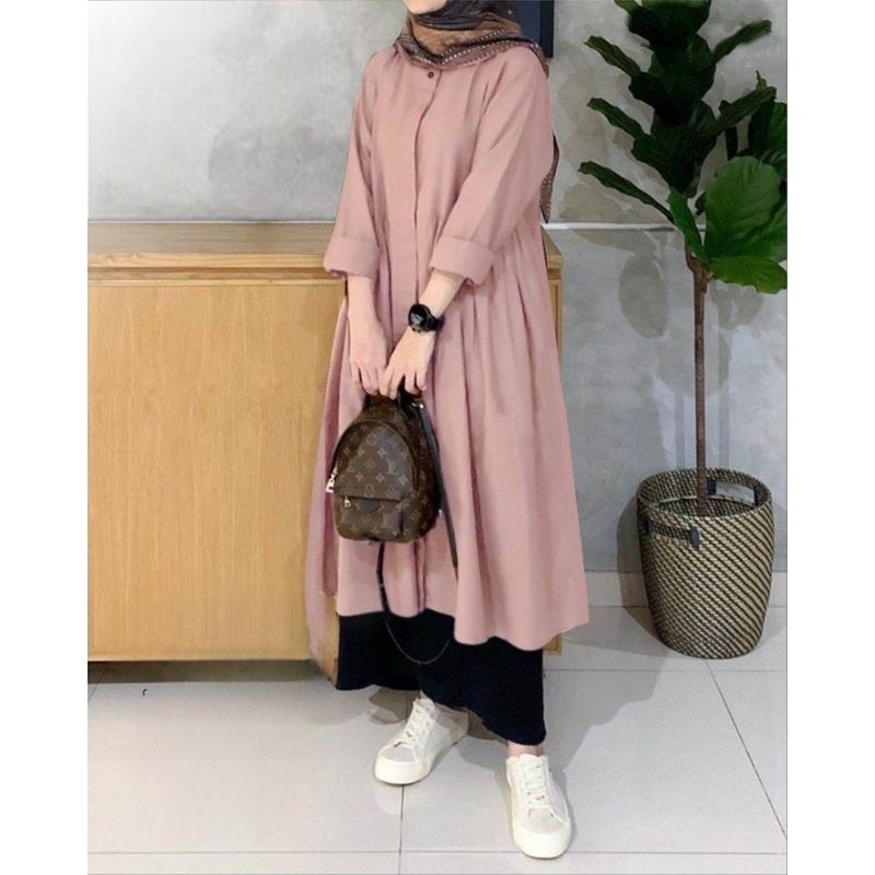 Baju Cewek Atasan Wanita Murah Keren /LAURA LONG TUNIK MIDI OUTER WANITA RAYON POLOS LD100 LD110 LD1