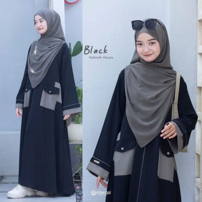 UFE53 Halimah Abaya Anak Perempuan Tanggung Polos Crinkle Airflow Abaya Polos Anak Usia 9-18 Tahun A
