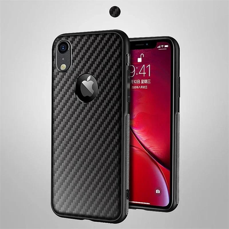 Carbon Fiber Case For iPhone 11 12 13 14 15 16 Pro XS Max Plus Mini X XR Silicone Cover Case For App