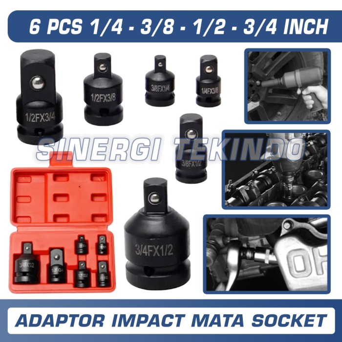 Adapter Socket Adaptor Impact Driver Mata Sock 1/4 3/8 1/2 3/4 Inch Socket 6 Pcs - DRILLPRO