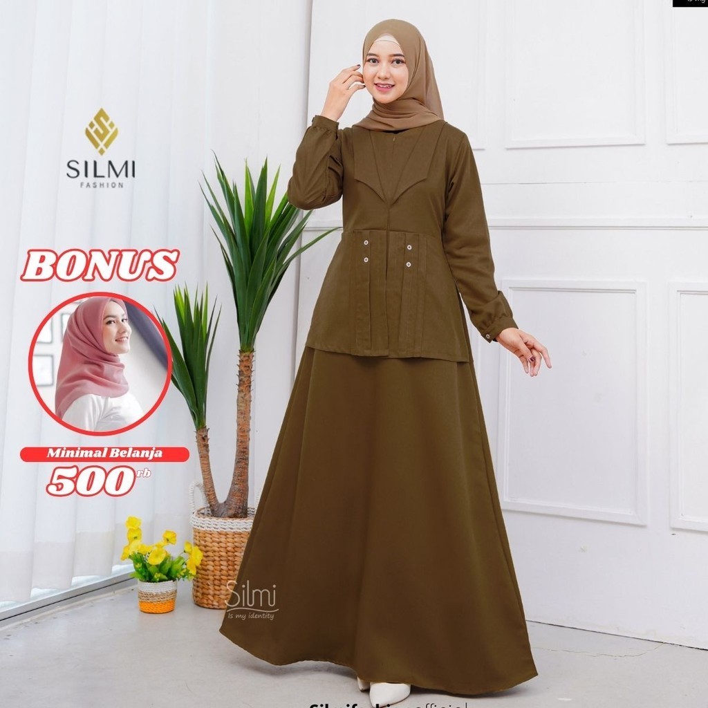 Baju Dinas Seragam PNS Pemda Warna Khaki Bahan Katun Toyobo Gamis Silmi Erica Dress