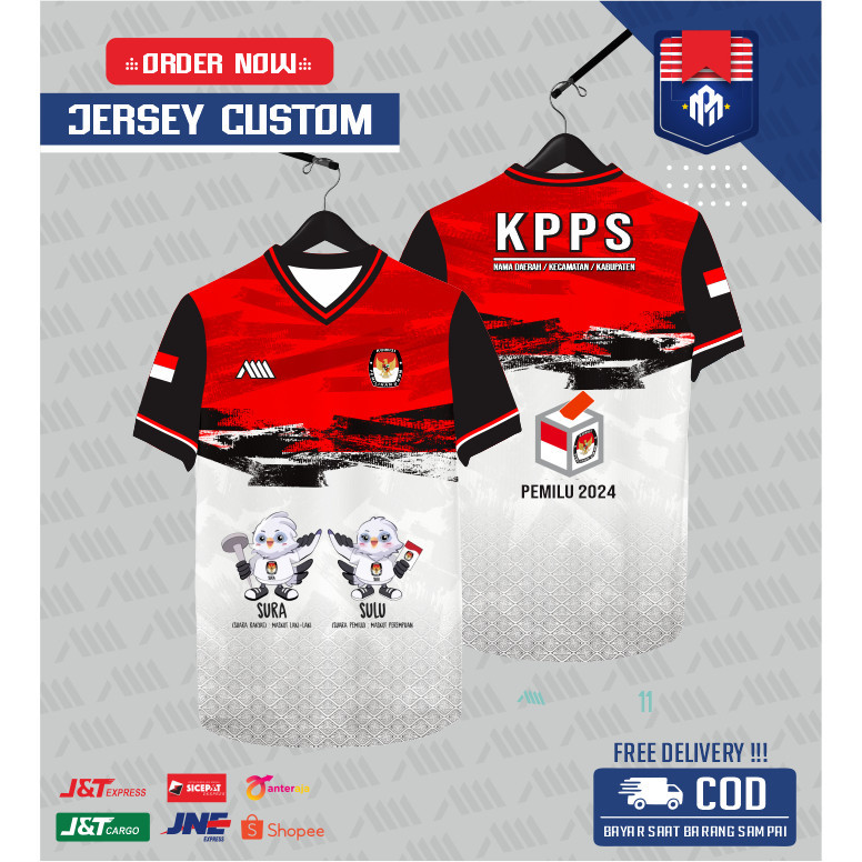 JERSEY KPU / JERSEY KPPS /JERSEY PEMILU / BAJUPEMILU / BAKU KPPS / BAJU MERAH PUTIH /BAJU COD READY