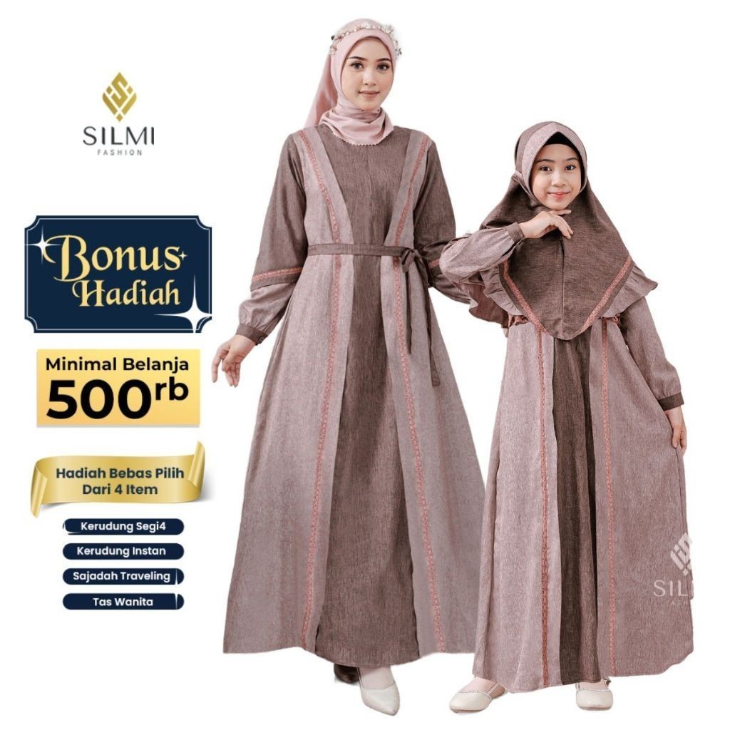 Baju Gamis Couple Terbaru Murah Ibu dan Anak Perempuan Kekinian Silmi Indira Family