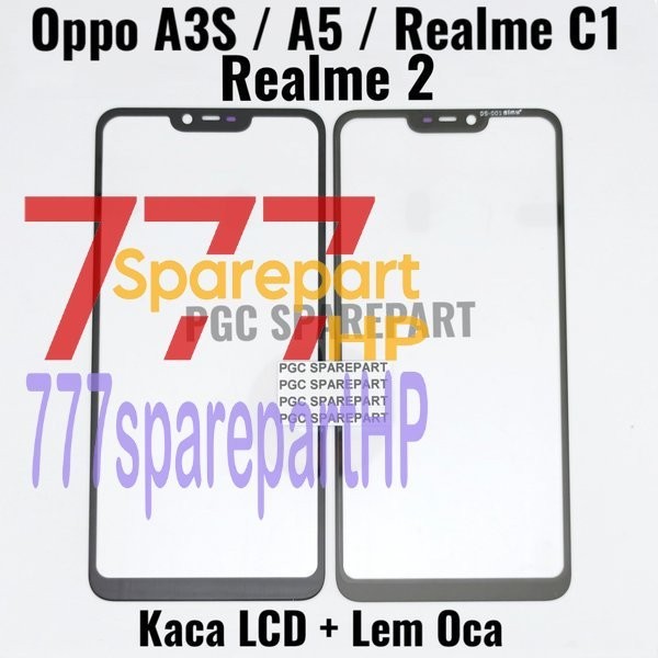 Original Kaca LCD Glass Plus Lem Oca Oppo A3S - A5 - Realme C1 - Realme 2 - 777sparepartHP