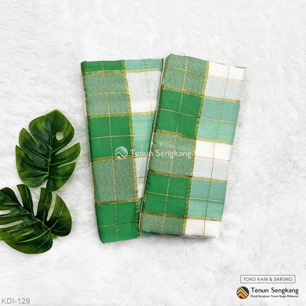 Sarung Bugis Kotak Kadei Sutra Makassar Hijau Putih - Tenun Sengkang KDI-129 (Harga Per Pcs)