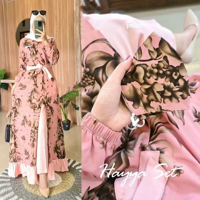 SETELAN GAMIS CELANA WANITA MURAH HAYYA SET SETELAN GAMIS SYARI MURAH - navy