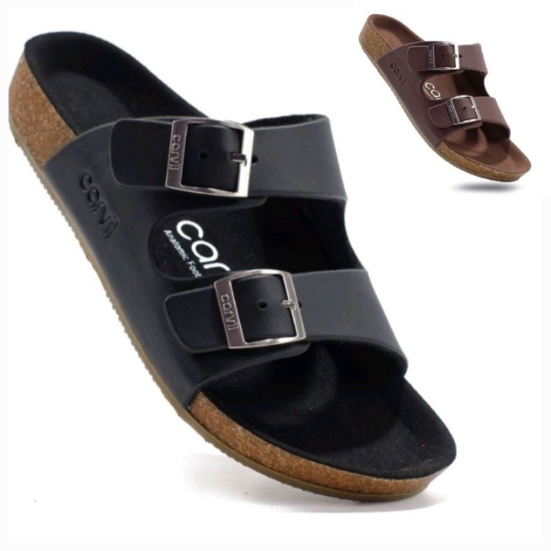 SENDAL CARVIL SLOP PRIA HITAM COKLAT TALI 2 ORIGINAL 100% SANDAL CARVIL/COD/TOP SELLER