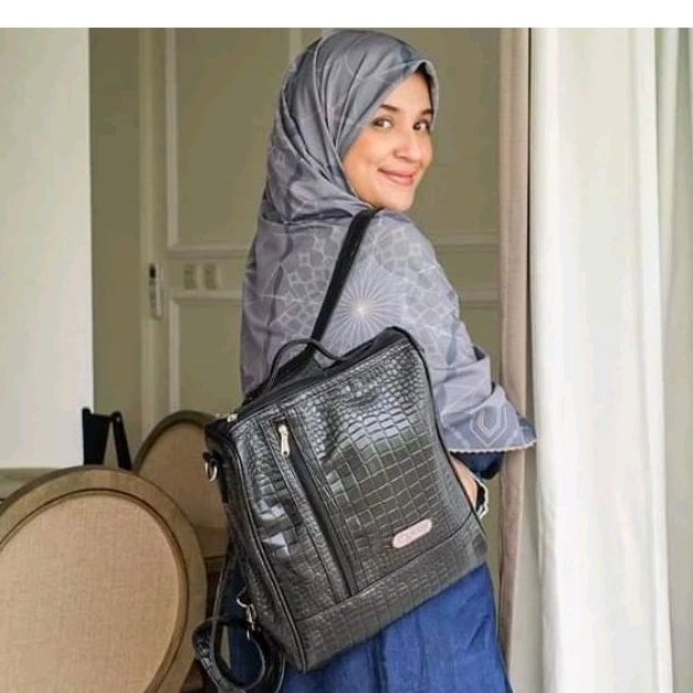 (FREE POUCH Quinta) Ransel Quinta Croco Tas Croco Moza backpack 3in1 Tas sekolah Tas notebook