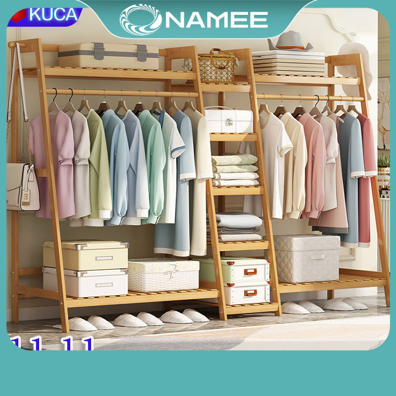 NS 【100 persen  bambu】Rak Gantungan Baju kayu