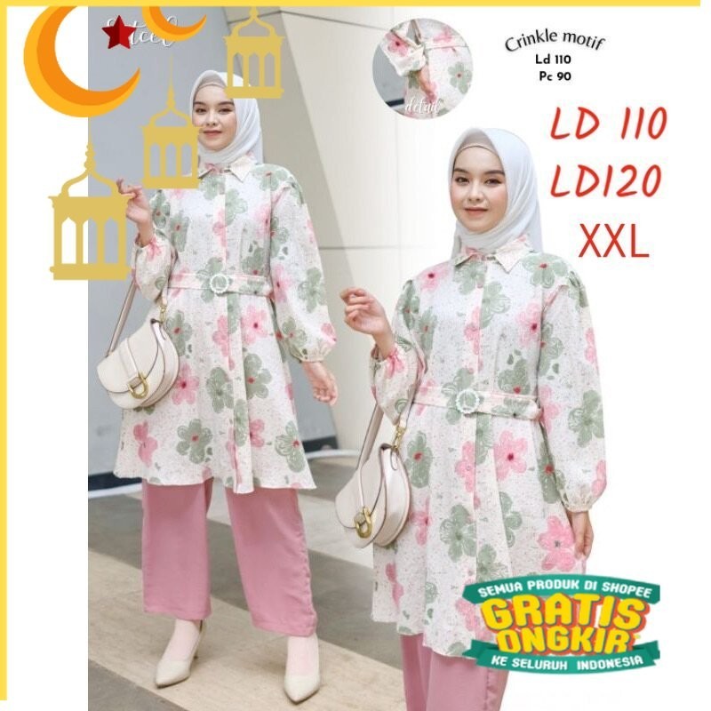 setelan Flora tunik / setcel tunik / one set tunik muslimah / setcel wanita muslim /One set tunik bu