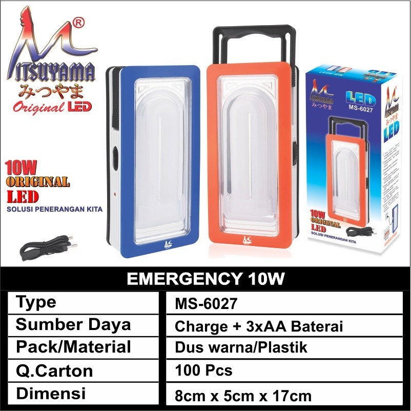 Lampu Emergency 10 Watt Charger dan baterai MS-6027 / Senter