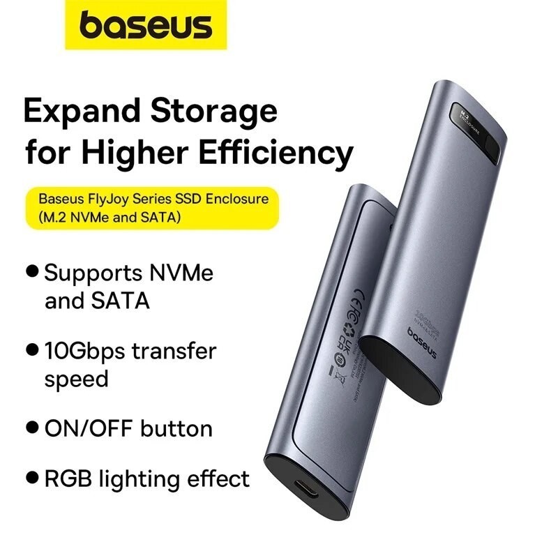 Baseus M2 SSD Case NVME SATA Dual Protocol M.2 to USB Type C 3.2 Gen 2 Portable SSD Sata Nvme Enclos