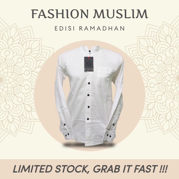 Koko Putih Lengan Panjang 3'Nthree Busana Muslim Pria Putih Tulang