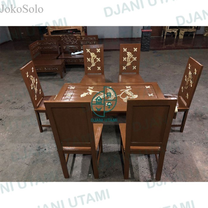 

Set Meja makan 6 Kursi Kayu jati Ukir Jepara murah