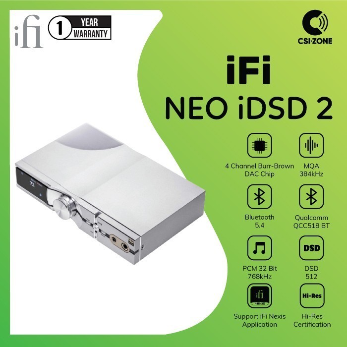 iFi NEO iDSD 2 DAC/Headphone Amplifier - Silver Aluminium, 768kHz/32-bit, DSD512, MQA Full Decoder