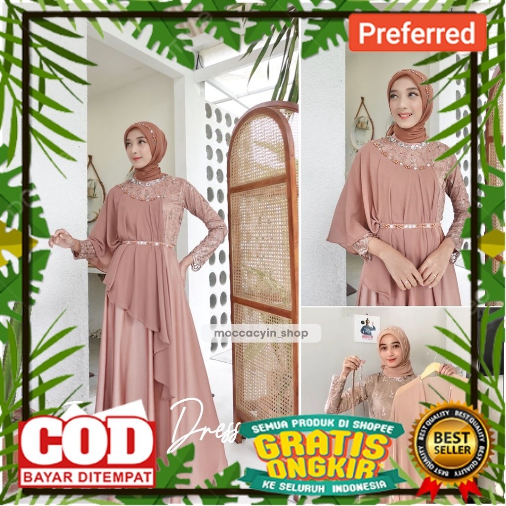 [ RIZKIA DRESS ] 1 GAMIS Bisa 10 GAYA KOREAN STYLE BROKAT JUMBO TILE BAJU GAMIS PESTA MEWAH ELEGAN K