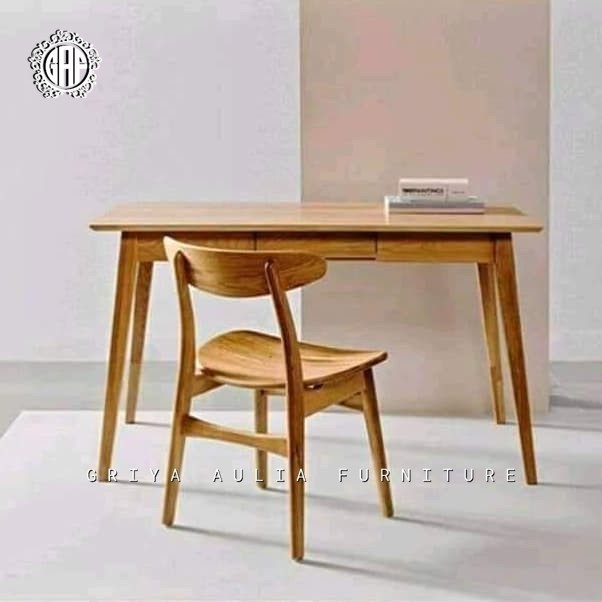 Set meja belajar minimalis retro dan kursi  kayu jati