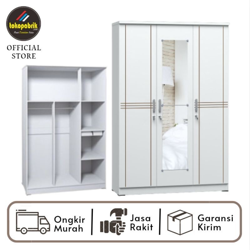 Lemari Pakaian 3 Pintu Putih Olimpik Minimalis Modern / Lemari Baju Pintu 3 Murah Cirebon Tegal Breb