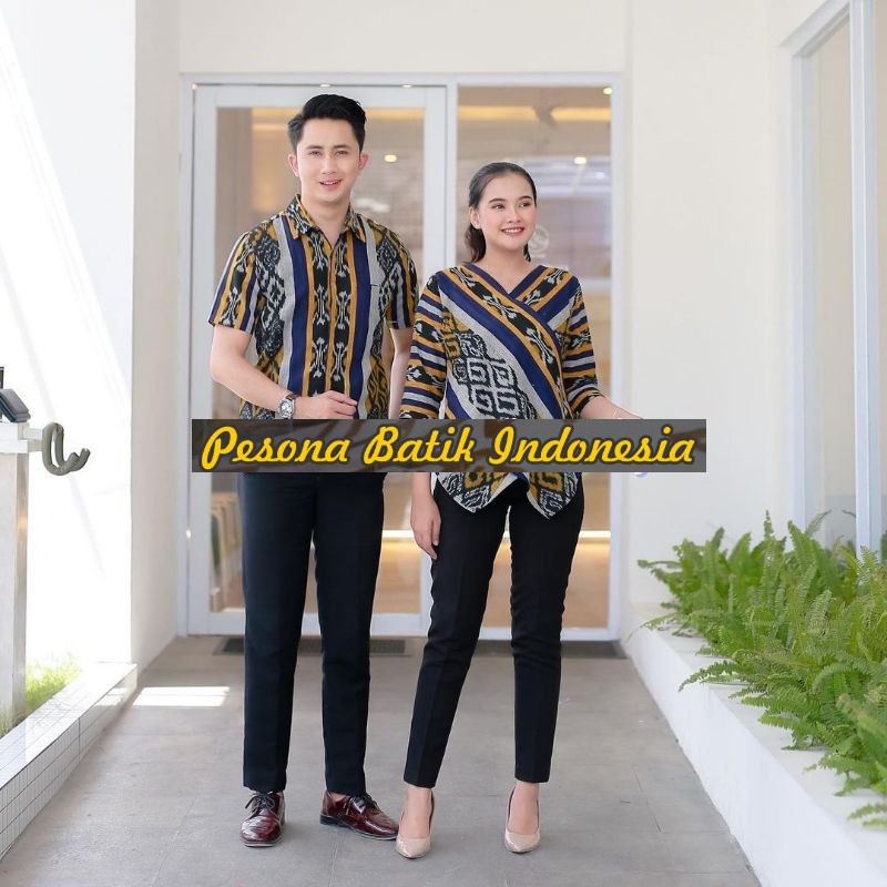 Set baju couple blouse atasan batik tenun kemeja pria kondangan sarimbit pesta jumbo premium