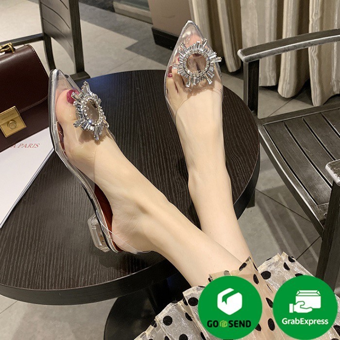 Sepatu Amina Muaddi Heels Kaca Transparan Heels Import 0129