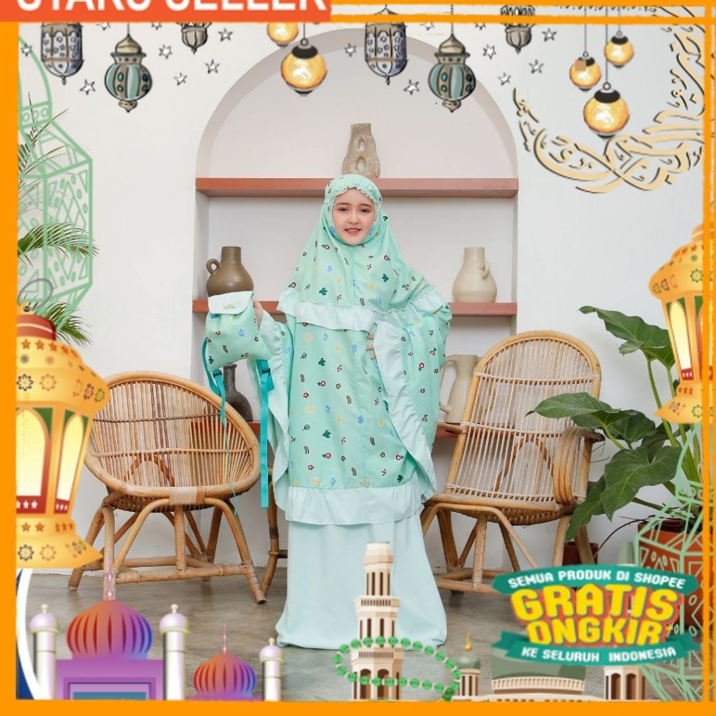 Alantasik Mukena anak motif smigle  2in1 travel  alantasik kisaran 6 7 8 9 10 12 13 tahun alula trav