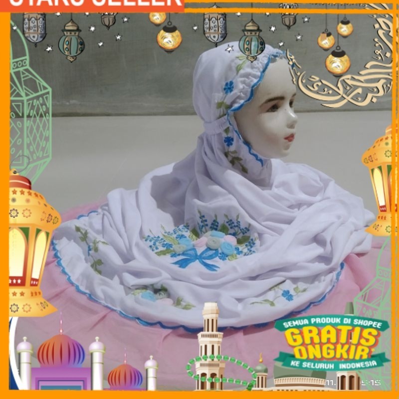 mukena anak terusan bordir &renda tile/ Pink Dusty Fanta Merah muda