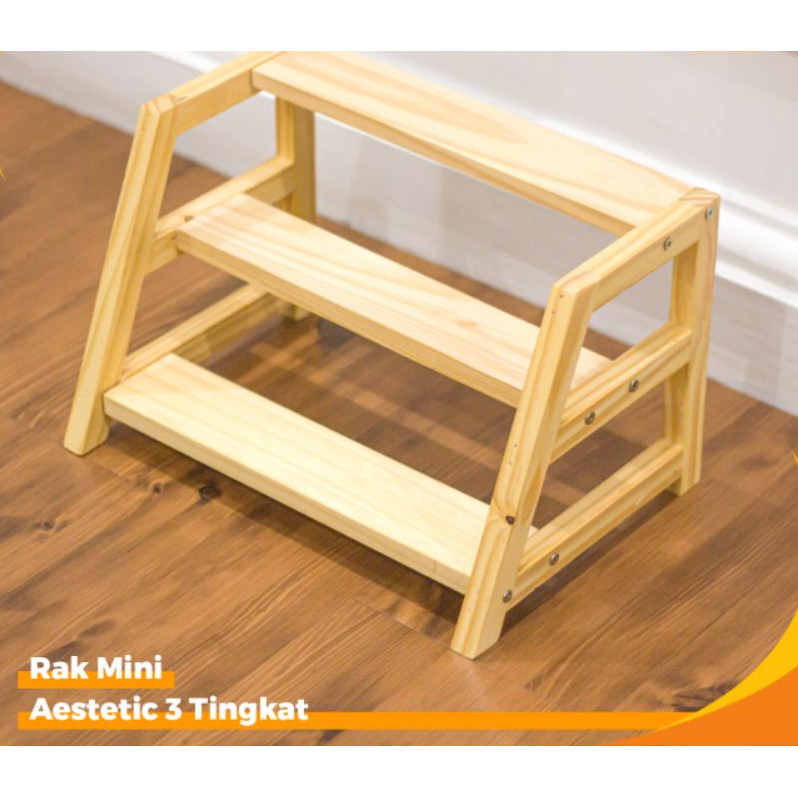 TERBAIK.. Rak Mini 3 Tingkat FULL KAYU Aestetic | Rak Bumbu 3 Tingkat FULL KAYU