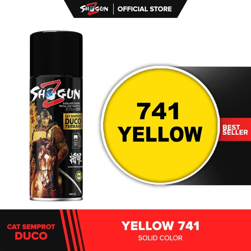 

Cat Semprot Shogun Z Yellow 741 - Cat Semprot Motor Warna Kuning Glossy Solid Standar pilok Cat Semprot untuk body motor dan mobil samurai diton 400 ml bisa untuk aneka macam velg