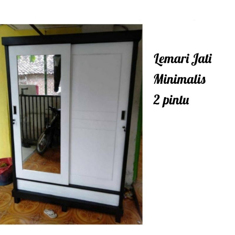 

PROMO SPESIAL Lemari Baju Minimalis 2 Pintu Sleding Kaca Besar Kayu Jati