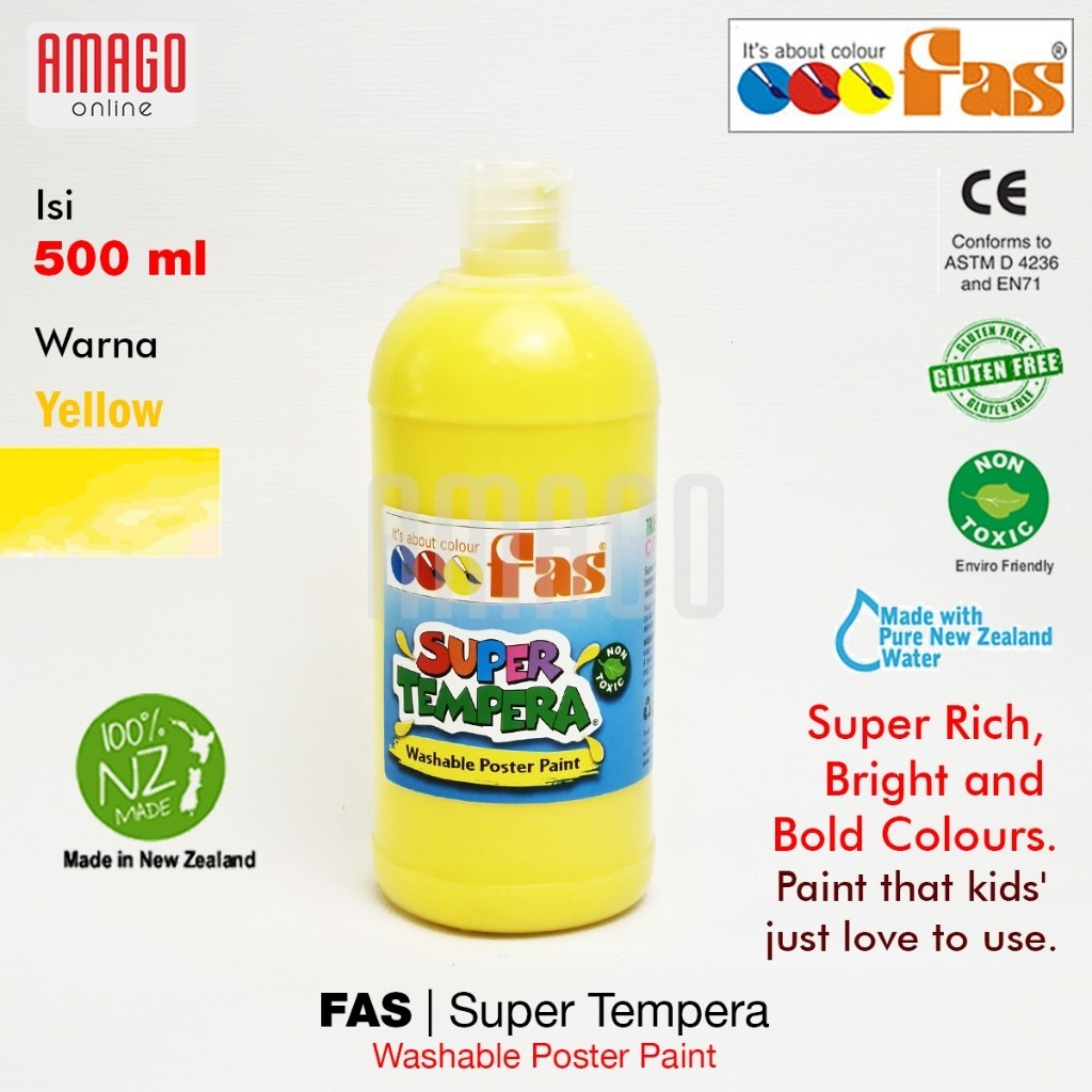 

FAS Super Tempera Washable Poster Paint Cat Lukis Cepat Kering Sekolah 500 ml - warna Yellow 007