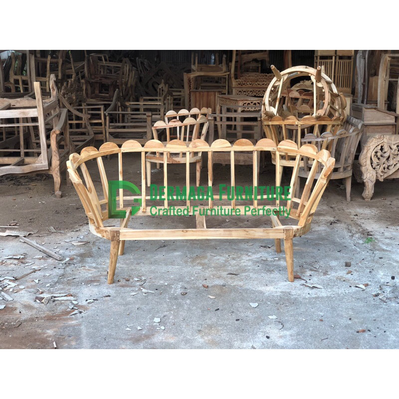 SOFA KERANG BUNGKUS KAYU JATI DEKORASI PELAMINAN AKAD PERNIKAHAN TUNANGAN KARYA MEBEL  FURNITURE JEP