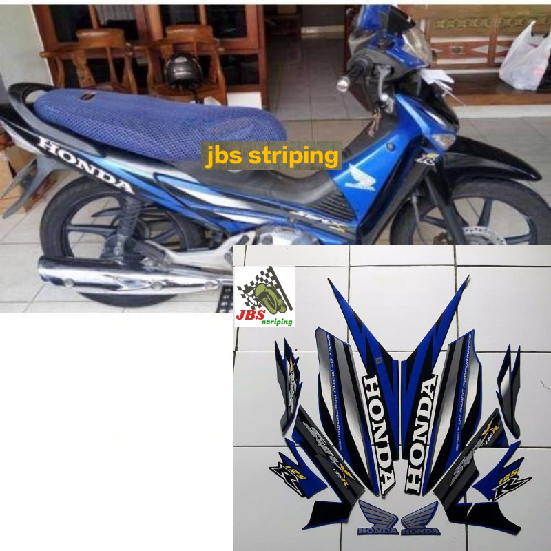 striping supra x 125 stiker  honda supra x 125 r thn 2006 hitam biru