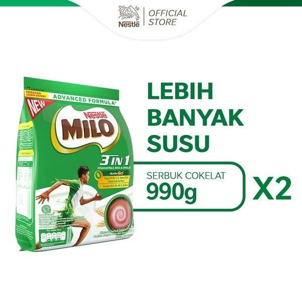 

MILO 3in1 ACTIV-GO Susu Coklat Pouch 990 Gr x 2pcs