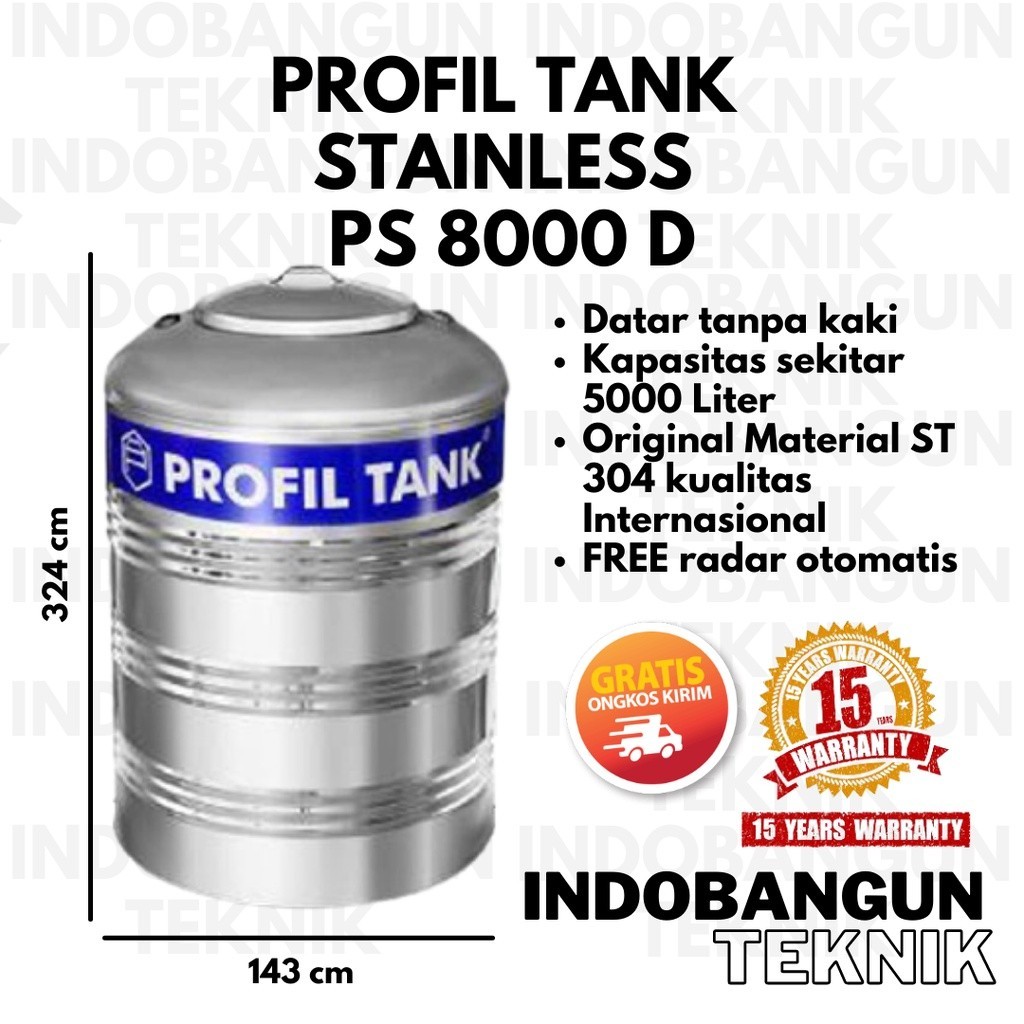 Toren Air Tangki Air Tandon Air Profil Tank Stainless PS 8000 (5000 Liter) Datar Tanpa Kaki Murah Be