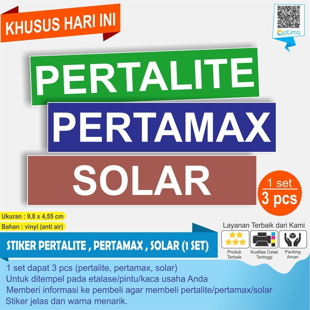 

STIKER PERTALITE, PERTAMAX, SOLAR UNTUK WARUNG/TOKO/USAHA JUAL BBM 1 SET 3 PCS