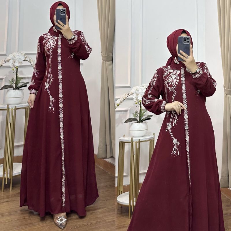 [SALE BESAR] MF COLLECTION OFFICIAL - Bordir Hilwa - Gamis Terbaru Bahan Ceruty Premium - Gamis Set 