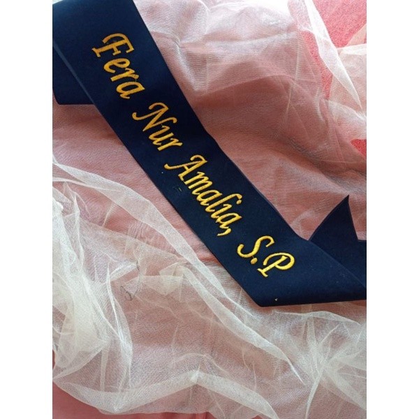 Selempang wisuda bludru pita Glitter, selempang wisuda bordir komputer, selempang wisuda murah Selem