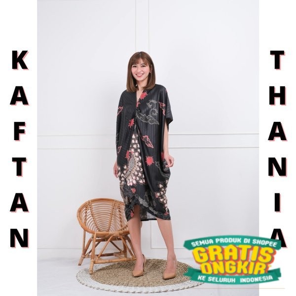 BBL / KAFTAN THANIA BATIK HITAM TENGAH MURAH TUNIK MODERN DRESS KONDANGAN TERLARIS BAHAN SATIN PREMI