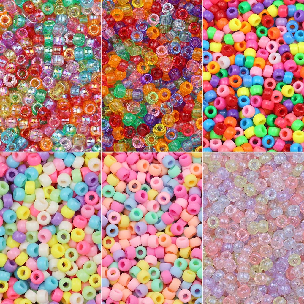 

200-1200Pcs Multicolour Acrylic Pony Beads, 6x9mm, 4mm Hole For DIY Bracelet Necklace Earring Hair Braid Jewelry Making Supplies