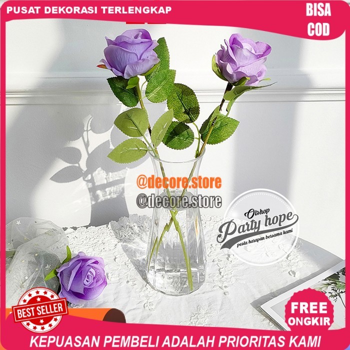 Cod Bunga Mawar Ungu / Bunga Plastik Tanaman hias Artificial Mawar Ungu